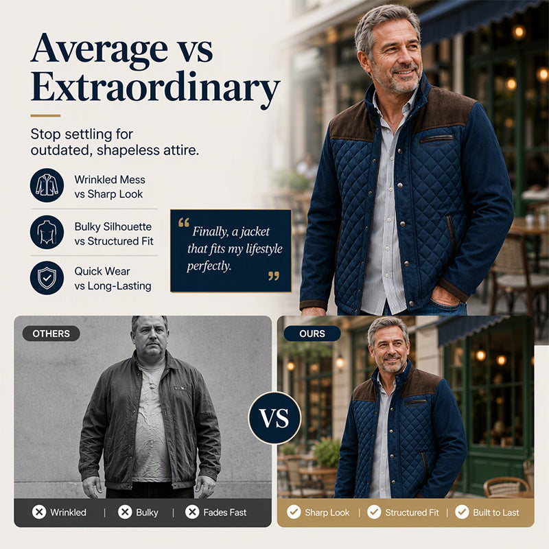 🧥Stand Collar Windproof, Heat-Locking Warmth – Men's Casual Quilted Jacket ✨