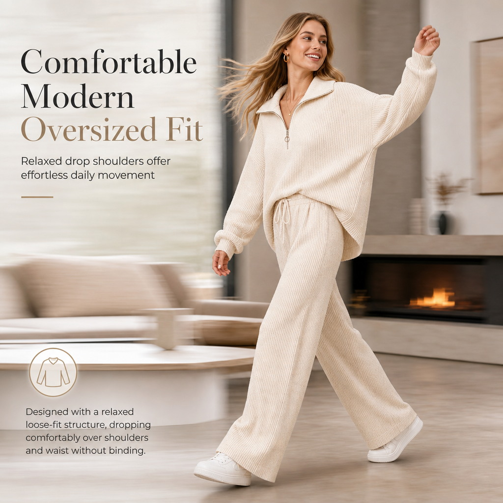 Women's Knitted Pullover & Wide-Leg Pants 2-Piece Set