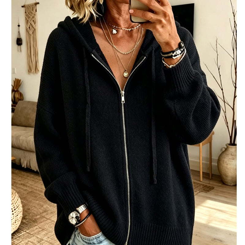 🧣Hooded & Zip-Up, Windproof Warmth – Women's Knit Hooded Cardigan Coat ✨