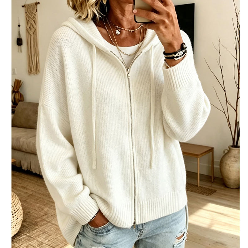 🧣Hooded & Zip-Up, Windproof Warmth – Women's Knit Hooded Cardigan Coat ✨