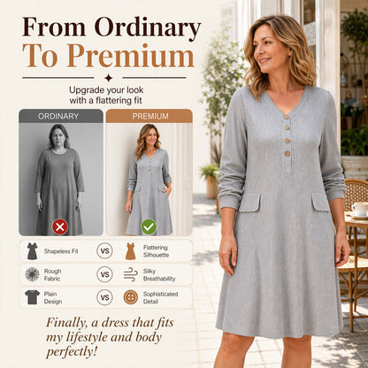 ☁️Soft Knit, Skin-Friendly Comfort – Women's V-Neck Vertical Stripe Knit Dress ✨