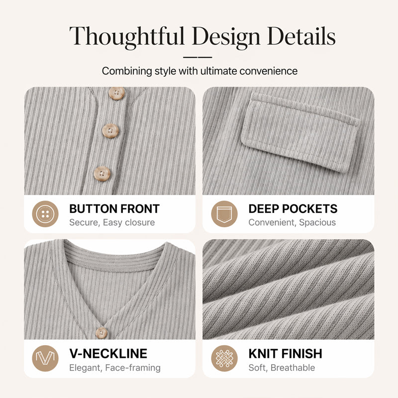 ☁️Soft Knit, Skin-Friendly Comfort – Women's V-Neck Vertical Stripe Knit Dress ✨