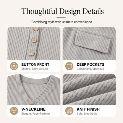 ☁️Soft Knit, Skin-Friendly Comfort – Women's V-Neck Vertical Stripe Knit Dress ✨