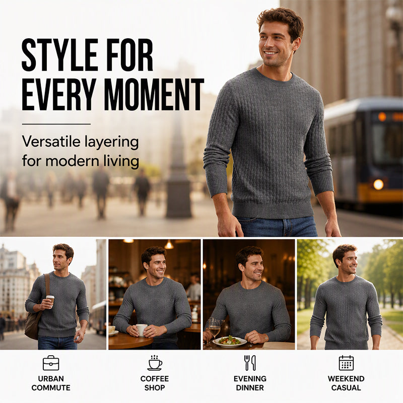 👔Minimalist & Stylish, Fall & Winter Layering – Men's Casual Crew Neck Knitted Sweater ✨