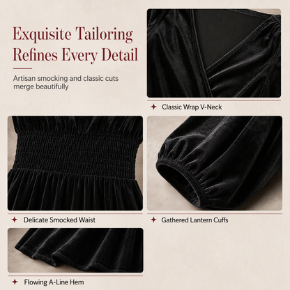 👗Smocked Waist A-Line, Slimming & Flattering – Women's Velvet V-Neck Long Dress ✨