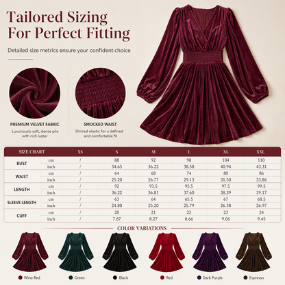 👗Smocked Waist A-Line, Slimming & Flattering – Women's Velvet V-Neck Long Dress ✨