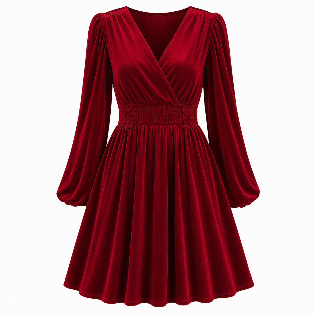 👗Smocked Waist A-Line, Slimming & Flattering – Women's Velvet V-Neck Long Dress ✨