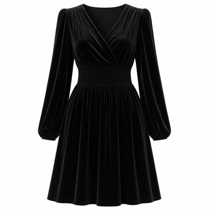 👗Smocked Waist A-Line, Slimming & Flattering – Women's Velvet V-Neck Long Dress ✨