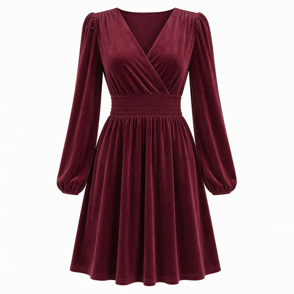 👗Smocked Waist A-Line, Slimming & Flattering – Women's Velvet V-Neck Long Dress ✨