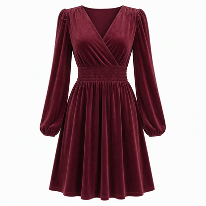 👗Smocked Waist A-Line, Slimming & Flattering – Women's Velvet V-Neck Long Dress ✨