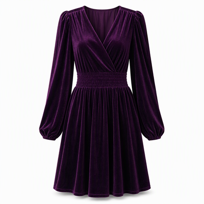 👗Smocked Waist A-Line, Slimming & Flattering – Women's Velvet V-Neck Long Dress ✨