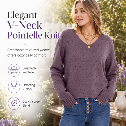 Women's V Neck Long Sleeve Pullover Sweater Comfortable Knitwear for Fall and Winter