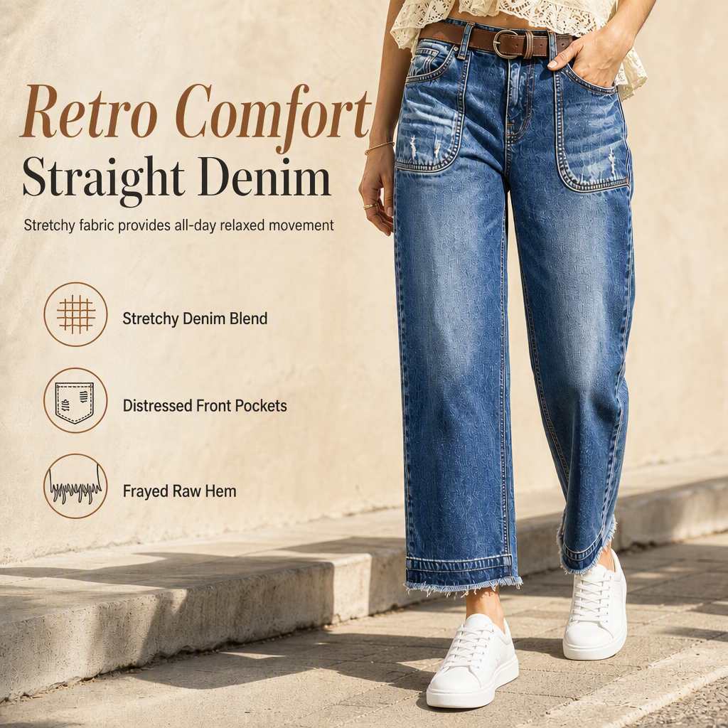 ✨Distressed Vintage, Classic Straight – Women's Retro Straight Jeans ✨