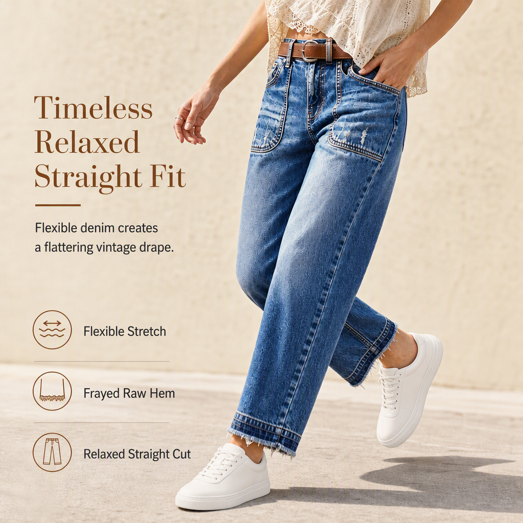 ✨Distressed Vintage, Classic Straight – Women's Retro Straight Jeans ✨