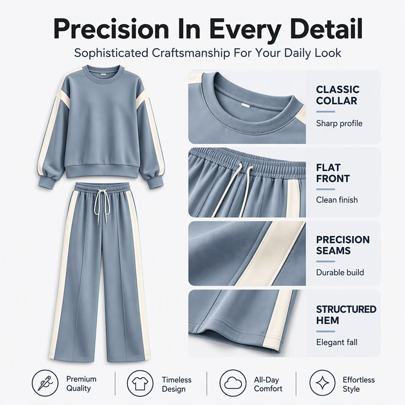 ☁️Comfortable & Casual, Home Relaxation – Women's Crewneck Sweatshirt & Wide-Leg Pants Set ✨
