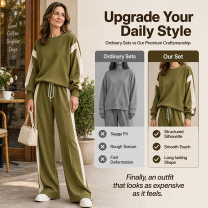 ☁️Comfortable & Casual, Home Relaxation – Women's Crewneck Sweatshirt & Wide-Leg Pants Set ✨