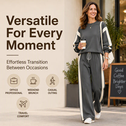☁️Comfortable & Casual, Home Relaxation – Women's Crewneck Sweatshirt & Wide-Leg Pants Set ✨