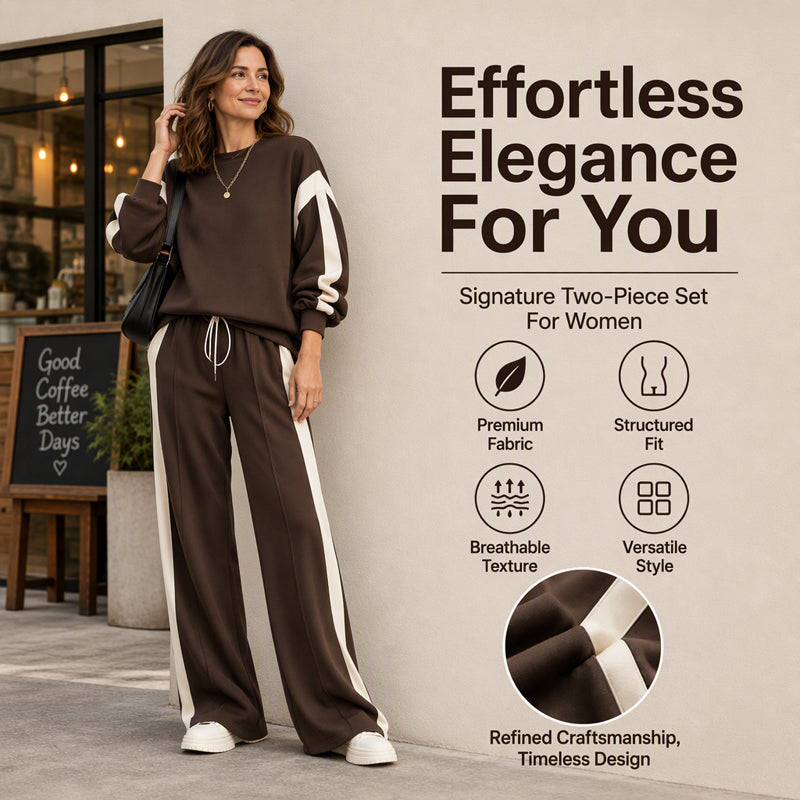 ☁️Comfortable & Casual, Home Relaxation – Women's Crewneck Sweatshirt & Wide-Leg Pants Set ✨