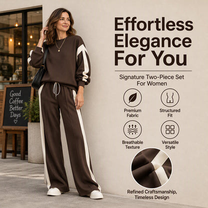 ☁️Comfortable & Casual, Home Relaxation – Women's Crewneck Sweatshirt & Wide-Leg Pants Set ✨