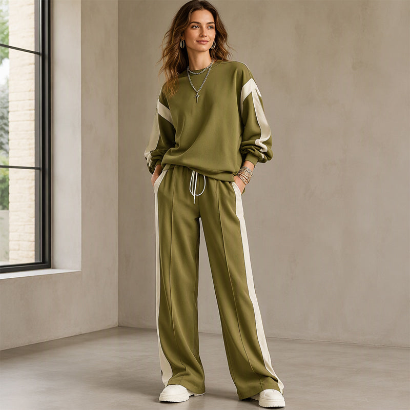 ☁️Comfortable & Casual, Home Relaxation – Women's Crewneck Sweatshirt & Wide-Leg Pants Set ✨