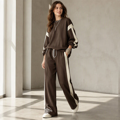 ☁️Comfortable & Casual, Home Relaxation – Women's Crewneck Sweatshirt & Wide-Leg Pants Set ✨