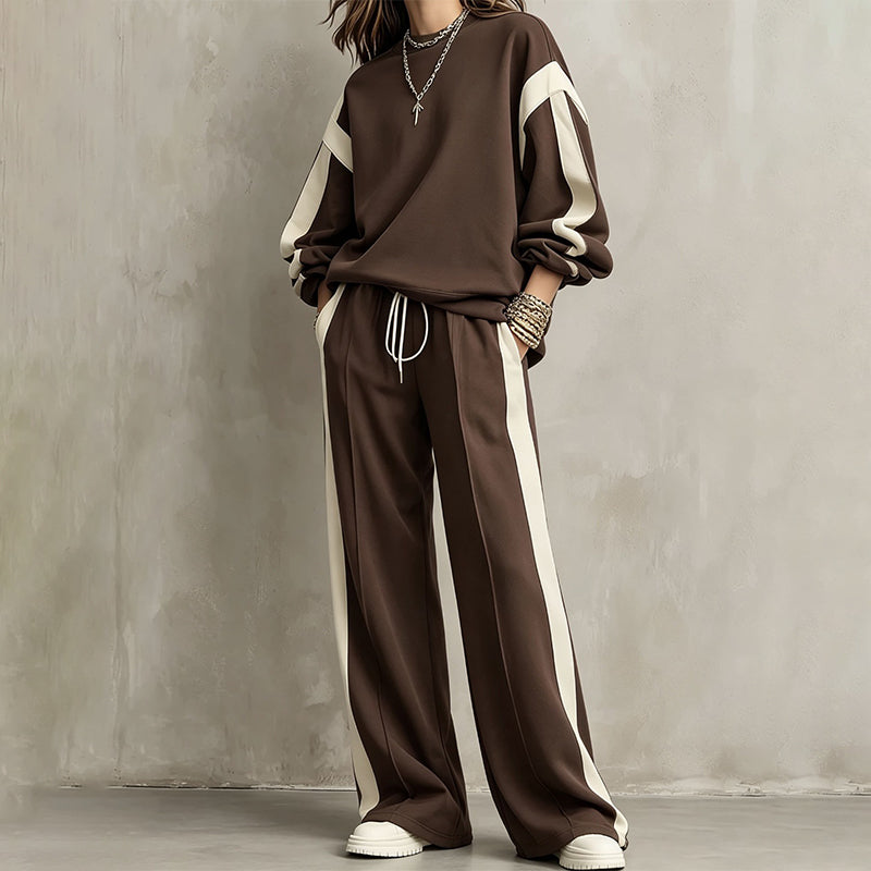 ☁️Comfortable & Casual, Home Relaxation – Women's Crewneck Sweatshirt & Wide-Leg Pants Set ✨