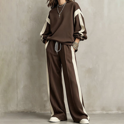 ☁️Comfortable & Casual, Home Relaxation – Women's Crewneck Sweatshirt & Wide-Leg Pants Set ✨
