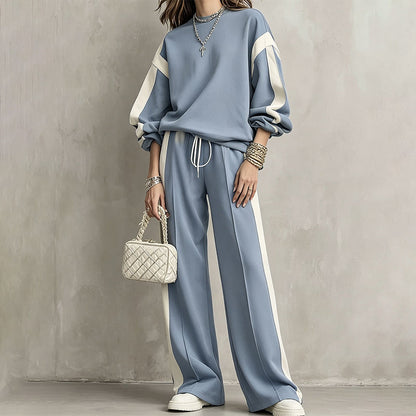 ☁️Comfortable & Casual, Home Relaxation – Women's Crewneck Sweatshirt & Wide-Leg Pants Set ✨