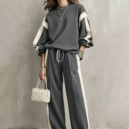 ☁️Comfortable & Casual, Home Relaxation – Women's Crewneck Sweatshirt & Wide-Leg Pants Set ✨