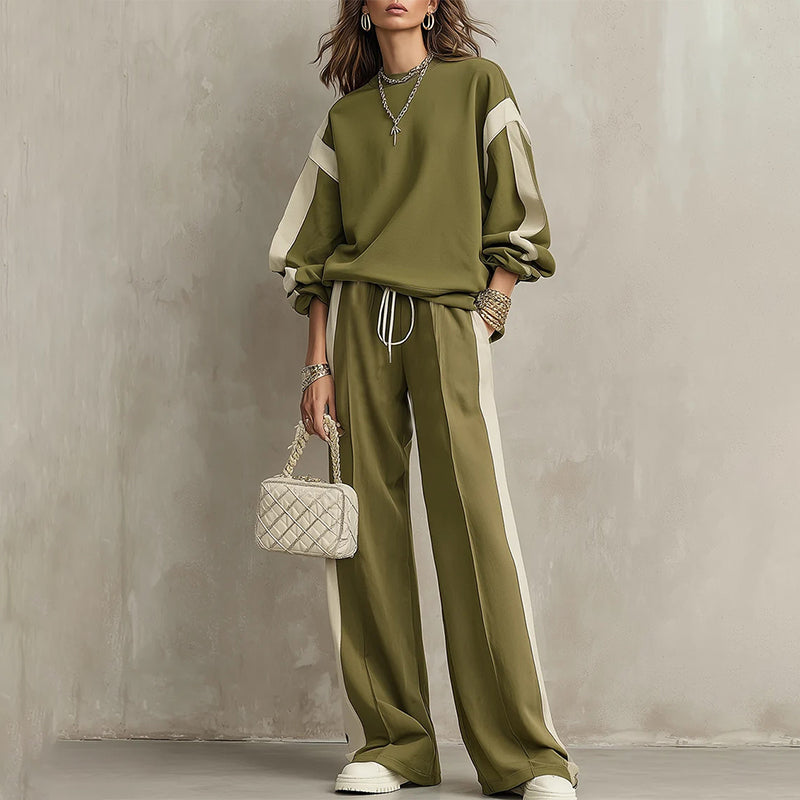 ☁️Comfortable & Casual, Home Relaxation – Women's Crewneck Sweatshirt & Wide-Leg Pants Set ✨