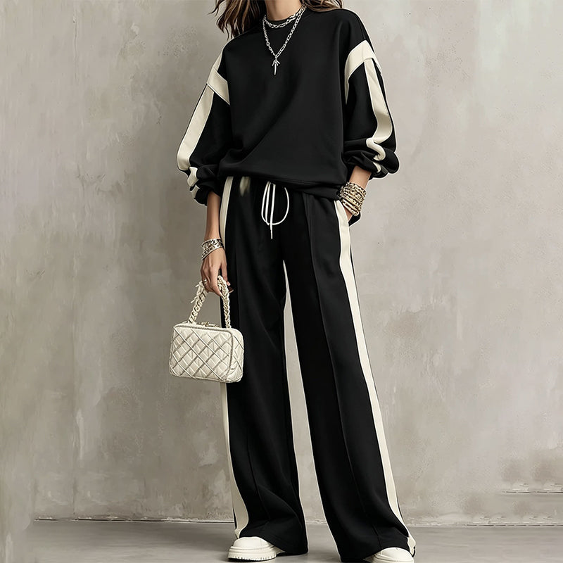 ☁️Comfortable & Casual, Home Relaxation – Women's Crewneck Sweatshirt & Wide-Leg Pants Set ✨