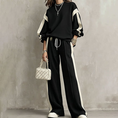 ☁️Comfortable & Casual, Home Relaxation – Women's Crewneck Sweatshirt & Wide-Leg Pants Set ✨
