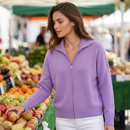 🔥Drop Shoulder, Flattering Relaxed Fit – Women's Ribbed Knit Zip-Up Cardigan ✨