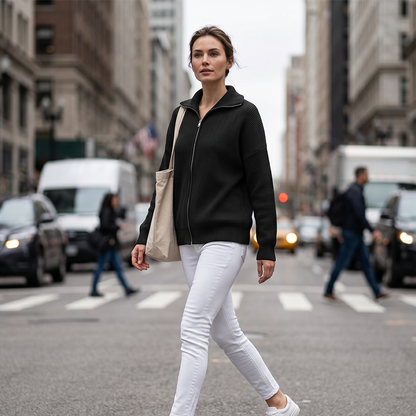 🔥Drop Shoulder, Flattering Relaxed Fit – Women's Ribbed Knit Zip-Up Cardigan ✨