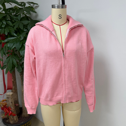 🔥Drop Shoulder, Flattering Relaxed Fit – Women's Ribbed Knit Zip-Up Cardigan ✨