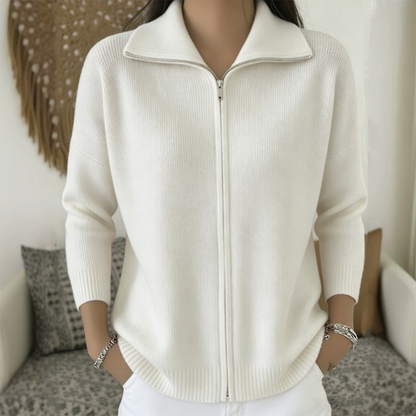 🔥Drop Shoulder, Flattering Relaxed Fit – Women's Ribbed Knit Zip-Up Cardigan ✨