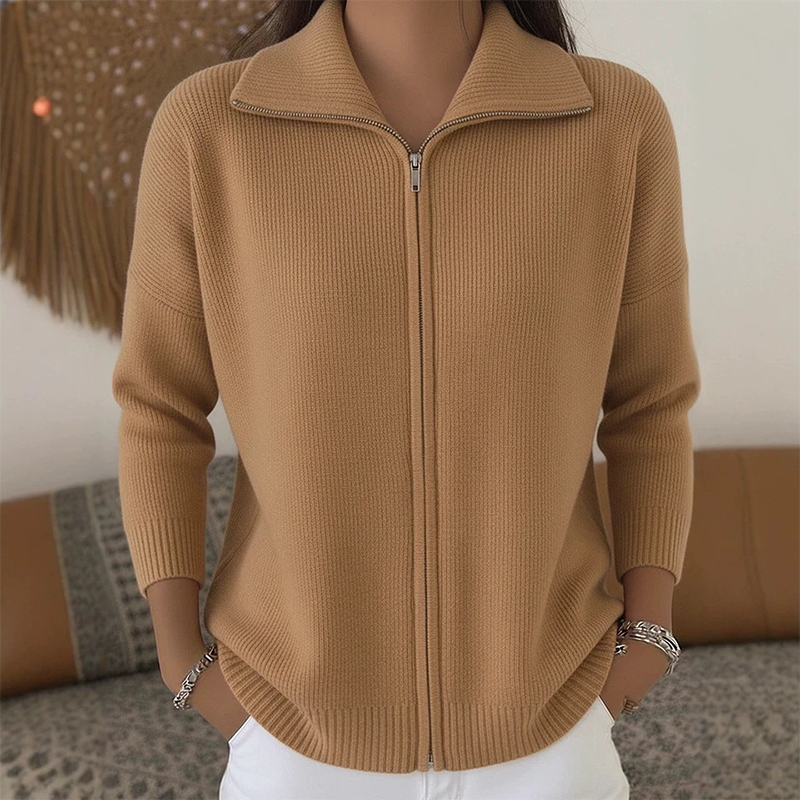 🔥Drop Shoulder, Flattering Relaxed Fit – Women's Ribbed Knit Zip-Up Cardigan ✨