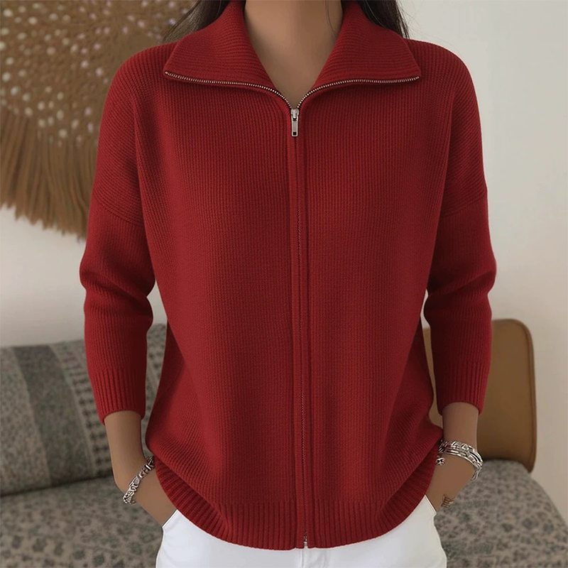 🔥Drop Shoulder, Flattering Relaxed Fit – Women's Ribbed Knit Zip-Up Cardigan ✨