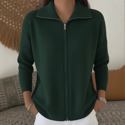 🔥Drop Shoulder, Flattering Relaxed Fit – Women's Ribbed Knit Zip-Up Cardigan ✨