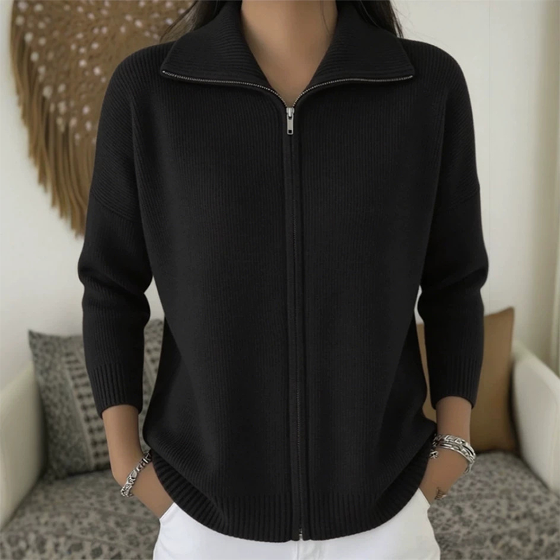 🔥Drop Shoulder, Flattering Relaxed Fit – Women's Ribbed Knit Zip-Up Cardigan ✨