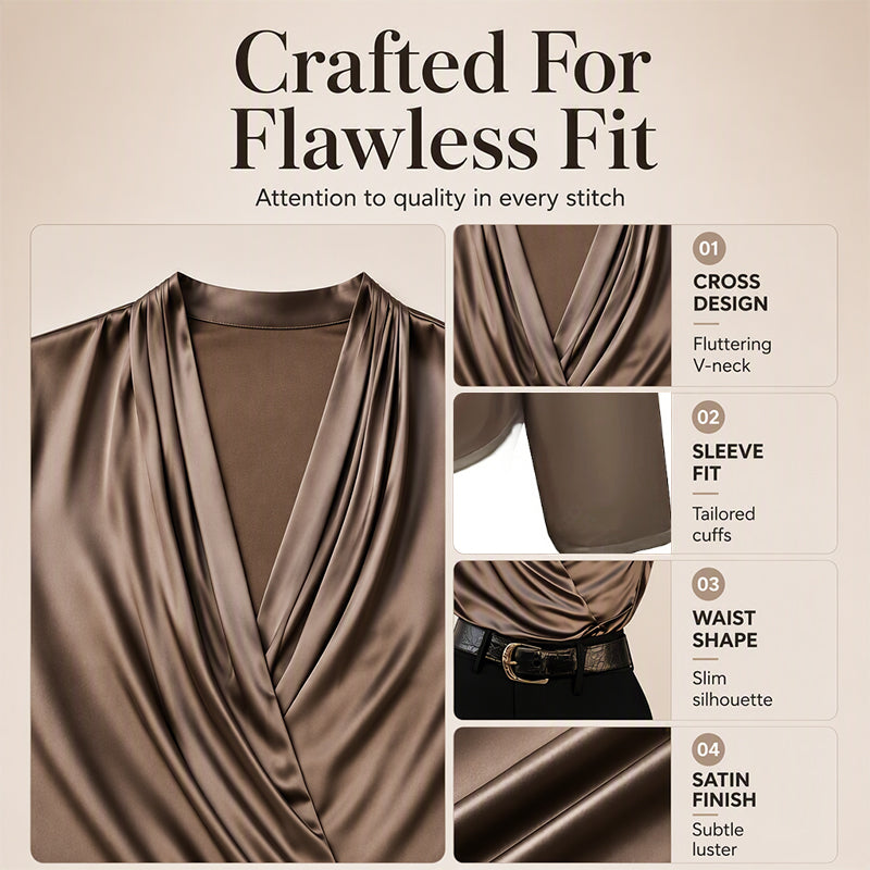 ✨Elegant Silky, Drape & Slimming – Women's V-Neck Drape Top ✨