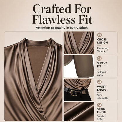 ✨Elegant Silky, Drape & Slimming – Women's V-Neck Drape Top ✨