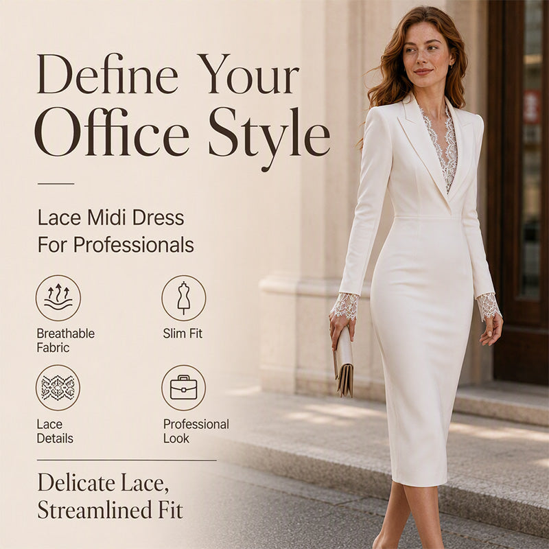 👗Bodycon Slimming, Curvy Silhouette – Women's Lapel Lace Spliced Long Sleeve Bodycon Dress ✨