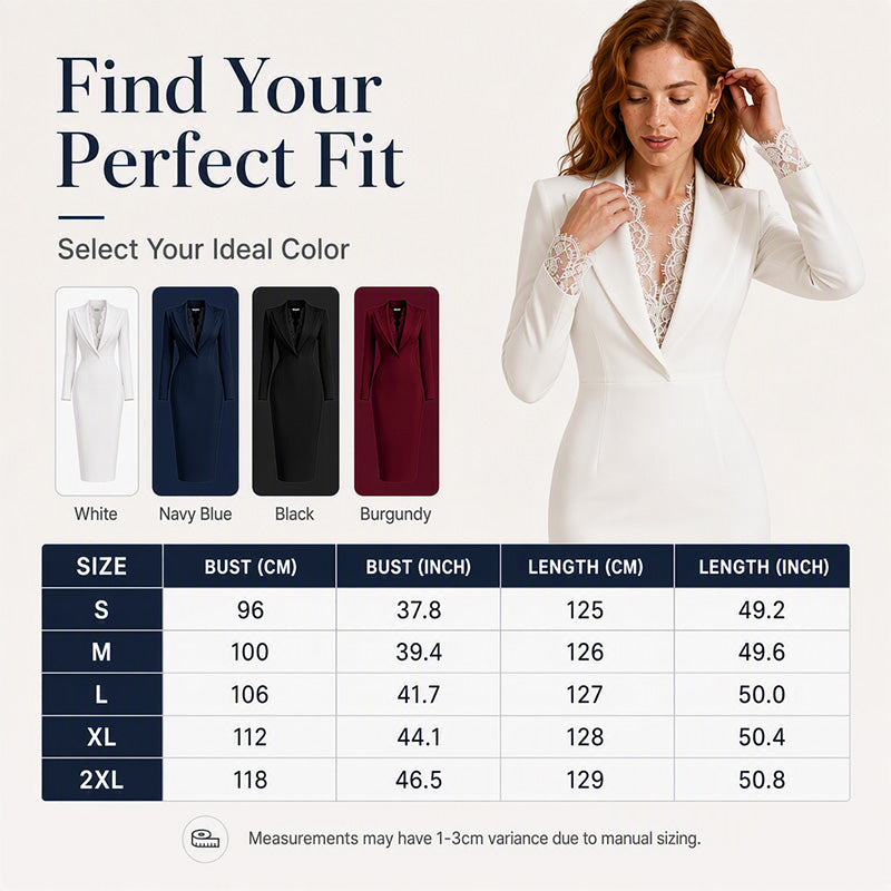 👗Bodycon Slimming, Curvy Silhouette – Women's Lapel Lace Spliced Long Sleeve Bodycon Dress ✨