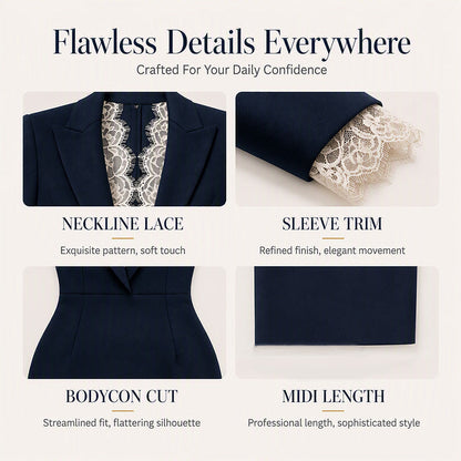 👗Bodycon Slimming, Curvy Silhouette – Women's Lapel Lace Spliced Long Sleeve Bodycon Dress ✨