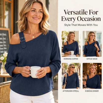 💖Asymmetric Off-Shoulder, Bold & Chic – Women's Long Sleeve Asymmetric Off-Shoulder Top ✨