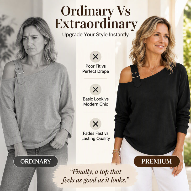 💖Asymmetric Off-Shoulder, Bold & Chic – Women's Long Sleeve Asymmetric Off-Shoulder Top ✨