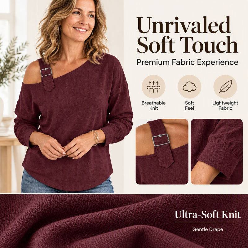 💖Asymmetric Off-Shoulder, Bold & Chic – Women's Long Sleeve Asymmetric Off-Shoulder Top ✨