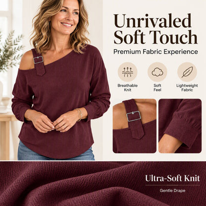 💖Asymmetric Off-Shoulder, Bold & Chic – Women's Long Sleeve Asymmetric Off-Shoulder Top ✨