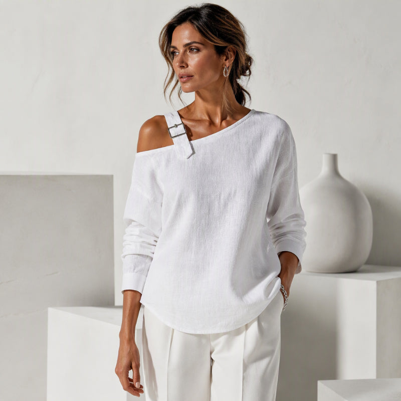 💖Asymmetric Off-Shoulder, Bold & Chic – Women's Long Sleeve Asymmetric Off-Shoulder Top ✨
